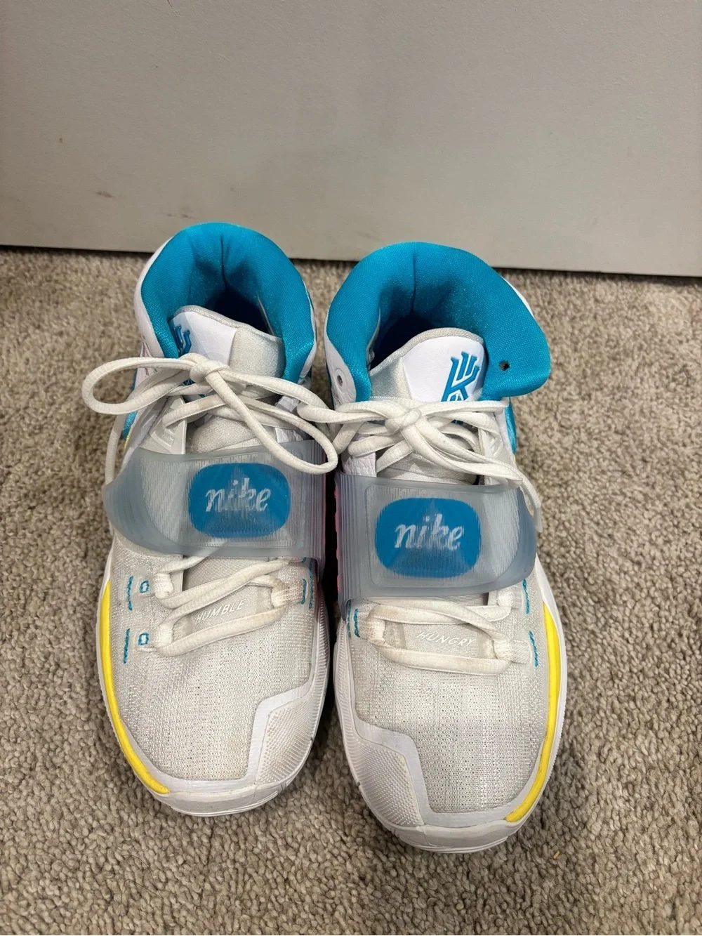 Nike Kyrie 6 Kids White High-Top Sneakers with Teal & Yellow Accents